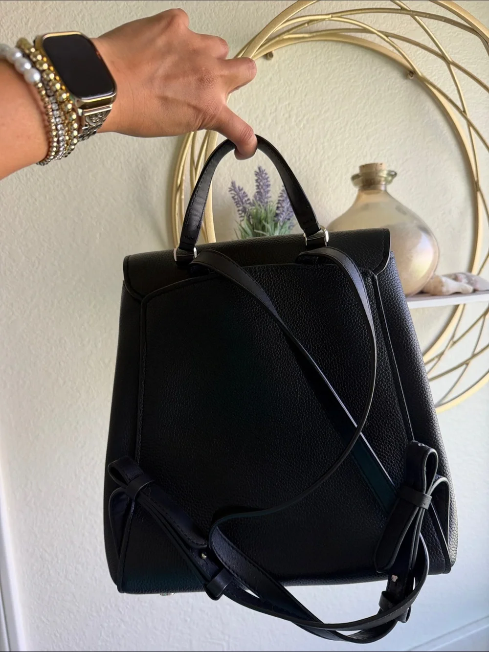 kate spade Black Pebbled Leather Top-Handle Backpack
